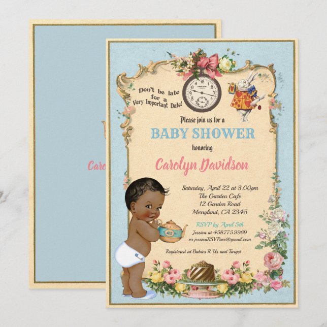 Invitation de Baby Shower Alice au Pays des Mervei (Devant / Derrière)
