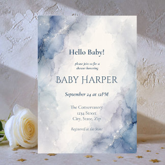 Invitation de baby shower aquarelle bleue | Élégan