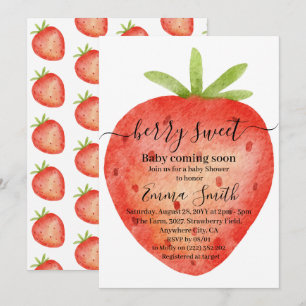 Invitation de baby shower aquarelle fraise douce