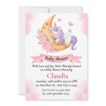 Invitation de baby shower aquarelle licorne endorm