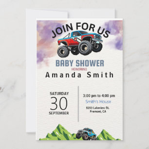 Invitation de baby shower aquarelle Monster Truck