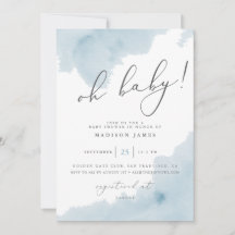 Invitation de Baby Shower aquarelle Oh Bébé Bleu