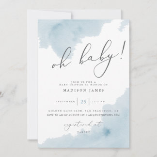 Invitation de Baby Shower aquarelle Oh Bébé Bleu