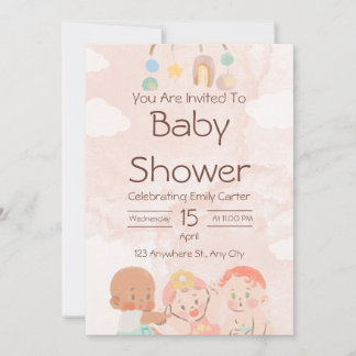 Invitation de baby shower aquarelle rose et marron