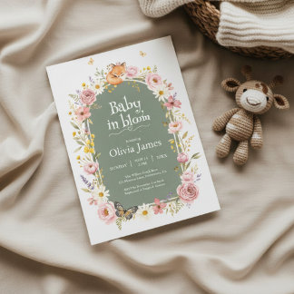 Invitation de Baby Shower au Renard Floral Bois de