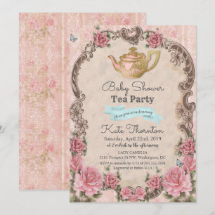 Invitation de baby shower au thé floral vintage