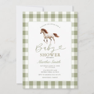 Invitation de Baby Shower au thème de Poney Vert S