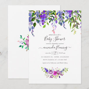 Invitation de baby shower au thème floral violet a