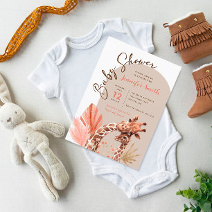 Invitation de Baby Shower au thème Girafe Boho cou