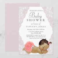 Invitation de baby shower avec dentelle rose bébé
