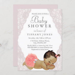 Invitation de baby shower avec dentelle rose bébé 