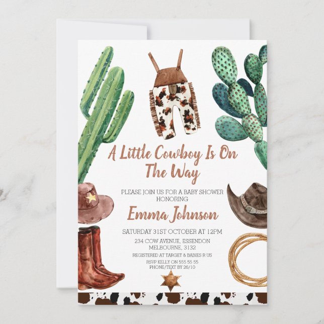 Invitation de Baby Shower avec Impression de Vache (Devant)