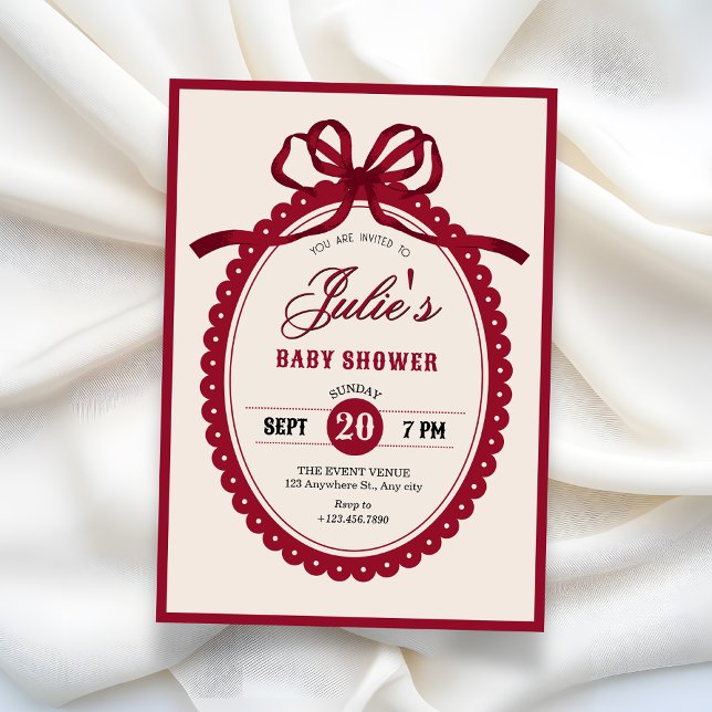 Invitation de baby shower avec un nœud rouge vinta (Créateur téléchargé)