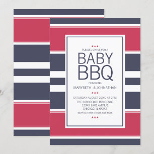 Invitation de Baby shower BBQ Preppy Rouge, Blanc 