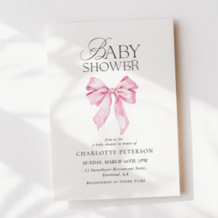 Invitation de Baby Shower Bébé Fille au Ruban Rose