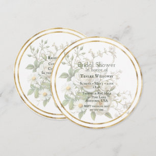 Invitation de Baby Shower Blanc Roses Cadre Or