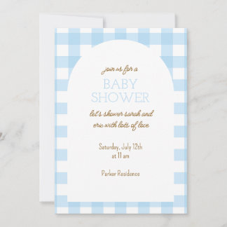 Invitation de Baby shower bleu En vichy simple