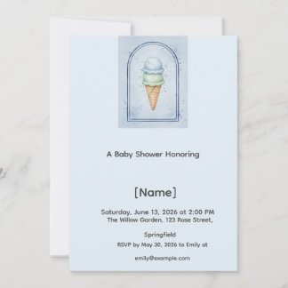 Invitation de baby shower bleu glace comestible, m