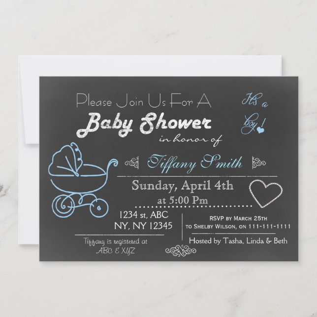 Invitation de Baby shower bleu tableau de bord (Devant)