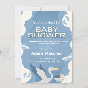 Invitation de Baby Shower Bleue pour Garçons