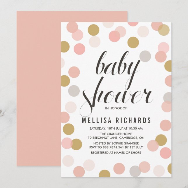 Invitation de Baby shower Blush & Gold Pois (Devant / Derrière)