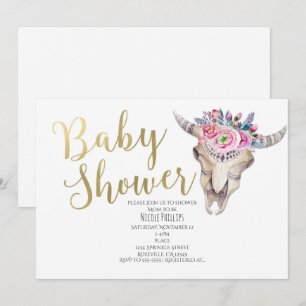 Invitation de Baby Shower Bohème Dorée Crâne de Va
