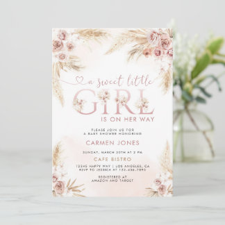 Invitation de Baby Shower Bohème Fille Herbe de Pa