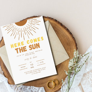 Invitation de Baby Shower bohème Here Comes the Su
