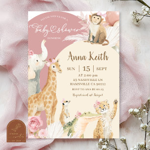 Invitation de Baby Shower Bohème Rose Safari