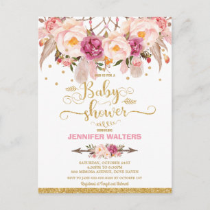 Invitation de Baby Shower Boho Floral Dream Catche