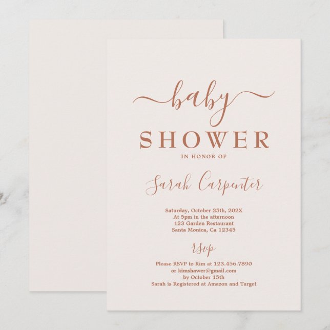 Invitation de Baby shower Boho rose pâle (Devant / Derrière)