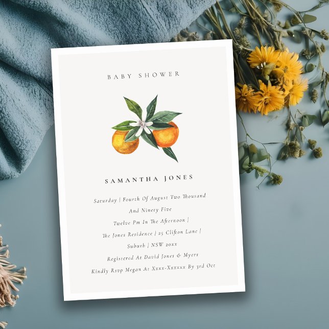 Invitation de Baby shower botanique orange minimal (Créateur téléchargé)