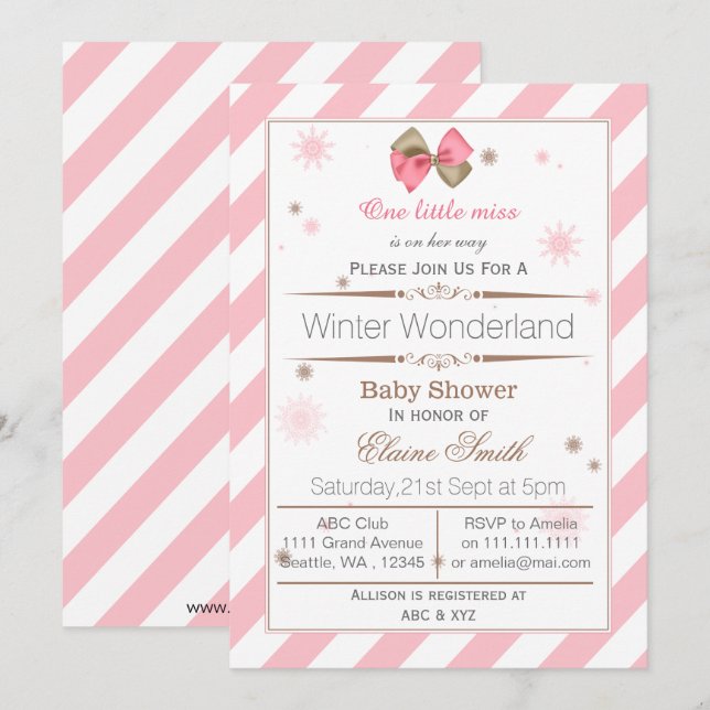 Invitation de baby shower Bow Pink et Brown Mod (Devant / Derrière)