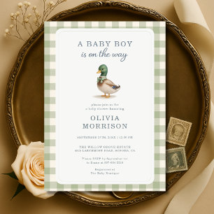 Invitation de Baby Shower Canard Colvert Gingham V