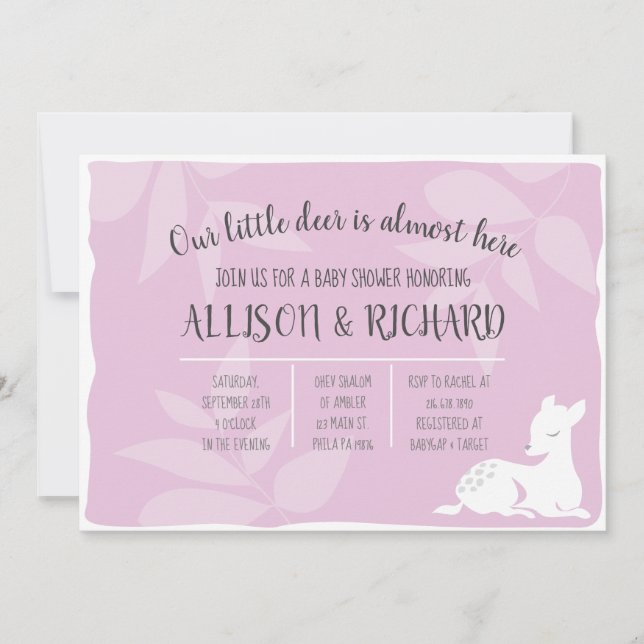 Invitation de Baby Shower Chère Biche de Jardin BÉ (Devant)