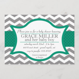 invitation de Baby shower Chevron. Gray and Jade