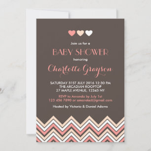 Invitation de Baby Shower Chevron Gris et Rose