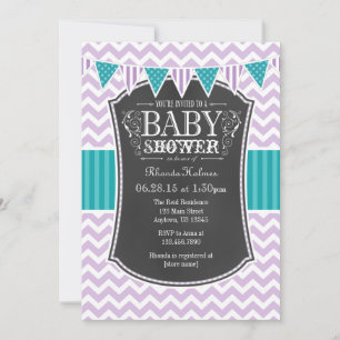 Invitation de Baby shower Chevron Turquoise Purple