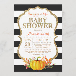 Invitation de Baby shower Citrouille noir et or
