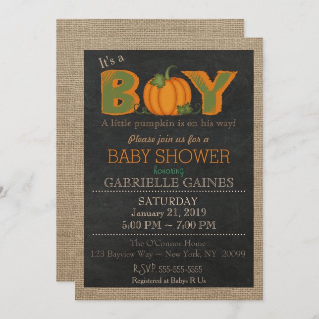 Invitation de Baby Shower Country pour Garçon de C (Devant / Derrière)