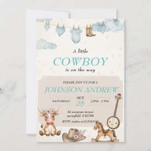 Invitation de Baby Shower Cowboy Élégant Bleu