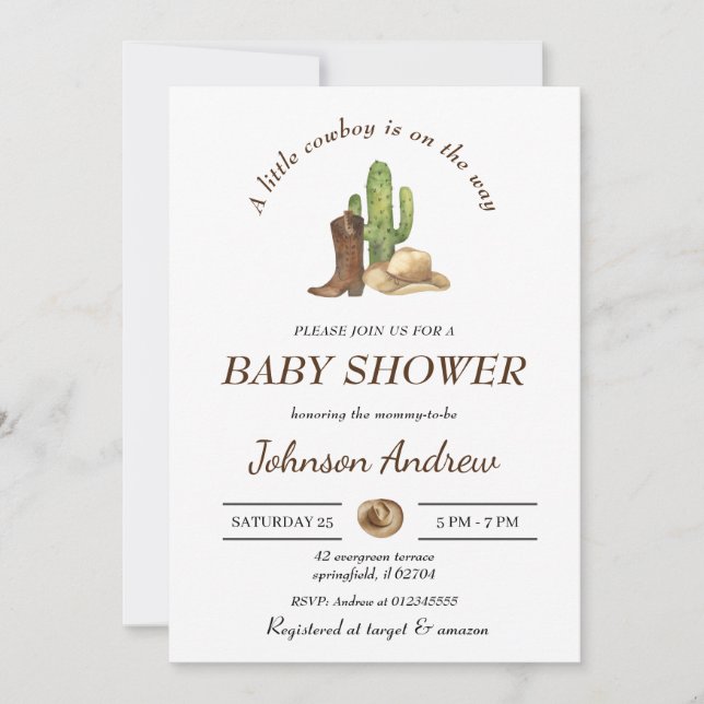Invitation de Baby shower Cowboy personnalisée (Devant)