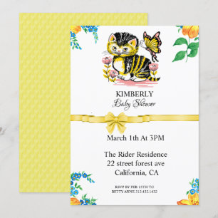 Invitation De Baby shower Cute Cat Et Papillon