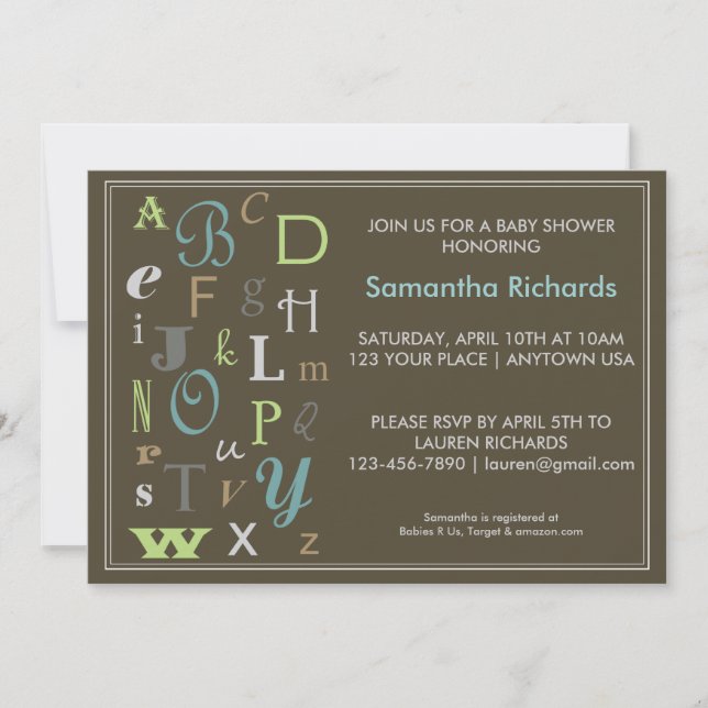 Invitation de baby shower d'ABC (Devant)