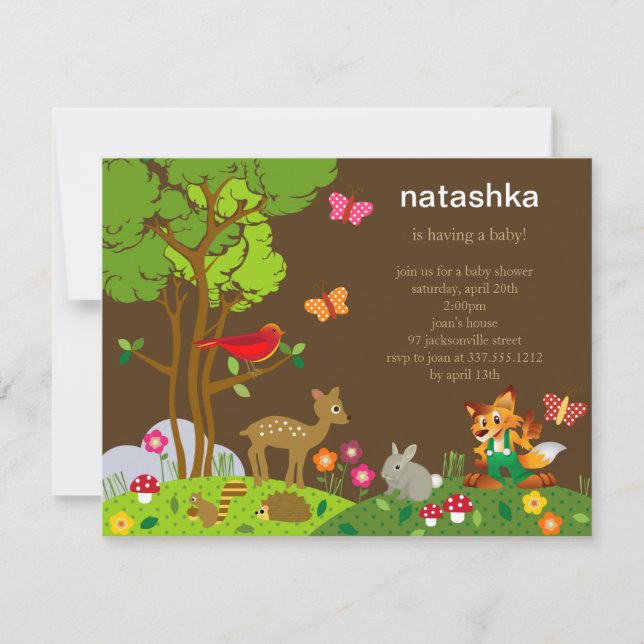 Invitation de baby shower d'amis de forêt (Devant)