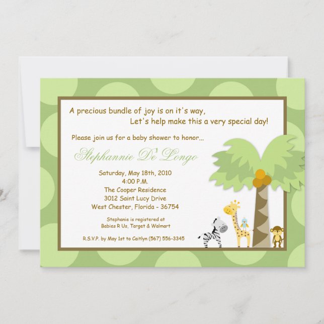 invitation de baby shower d'Anima de zoo de safari (Devant)