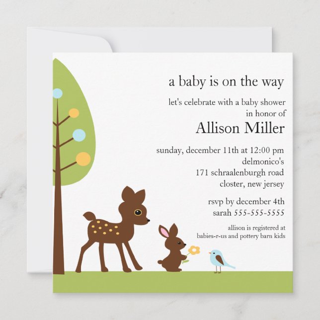 Invitation de baby shower d'Animails de bébé de (Devant)