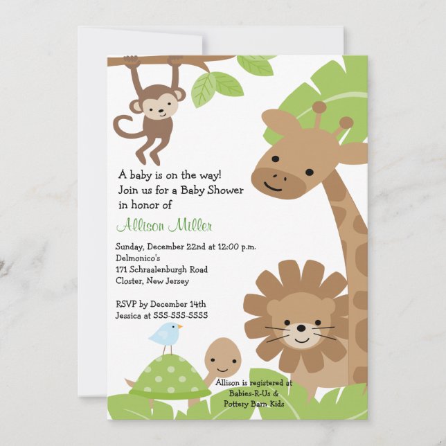 Invitation de baby shower d'Animails de bébé de (Devant)