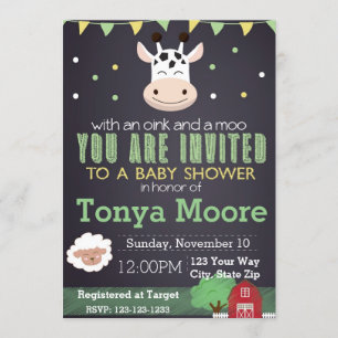 Invitation de baby shower d'animal de ferme
