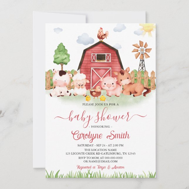 Invitation de Baby shower d'animaux de ferme modif (Devant)